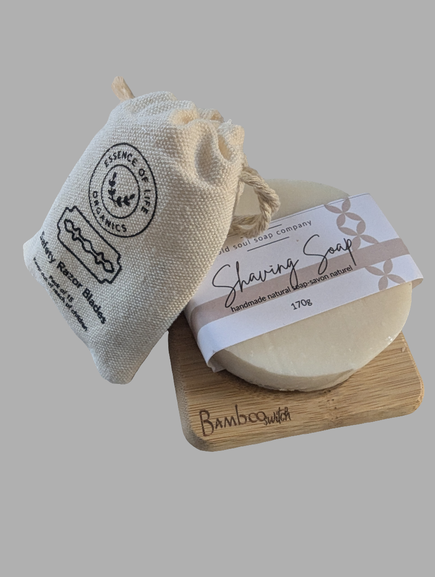 Old Soul Soap Co. Shaving Soap, Bamboo Soap Dish and Replacement Blades for Safety Razor Set
