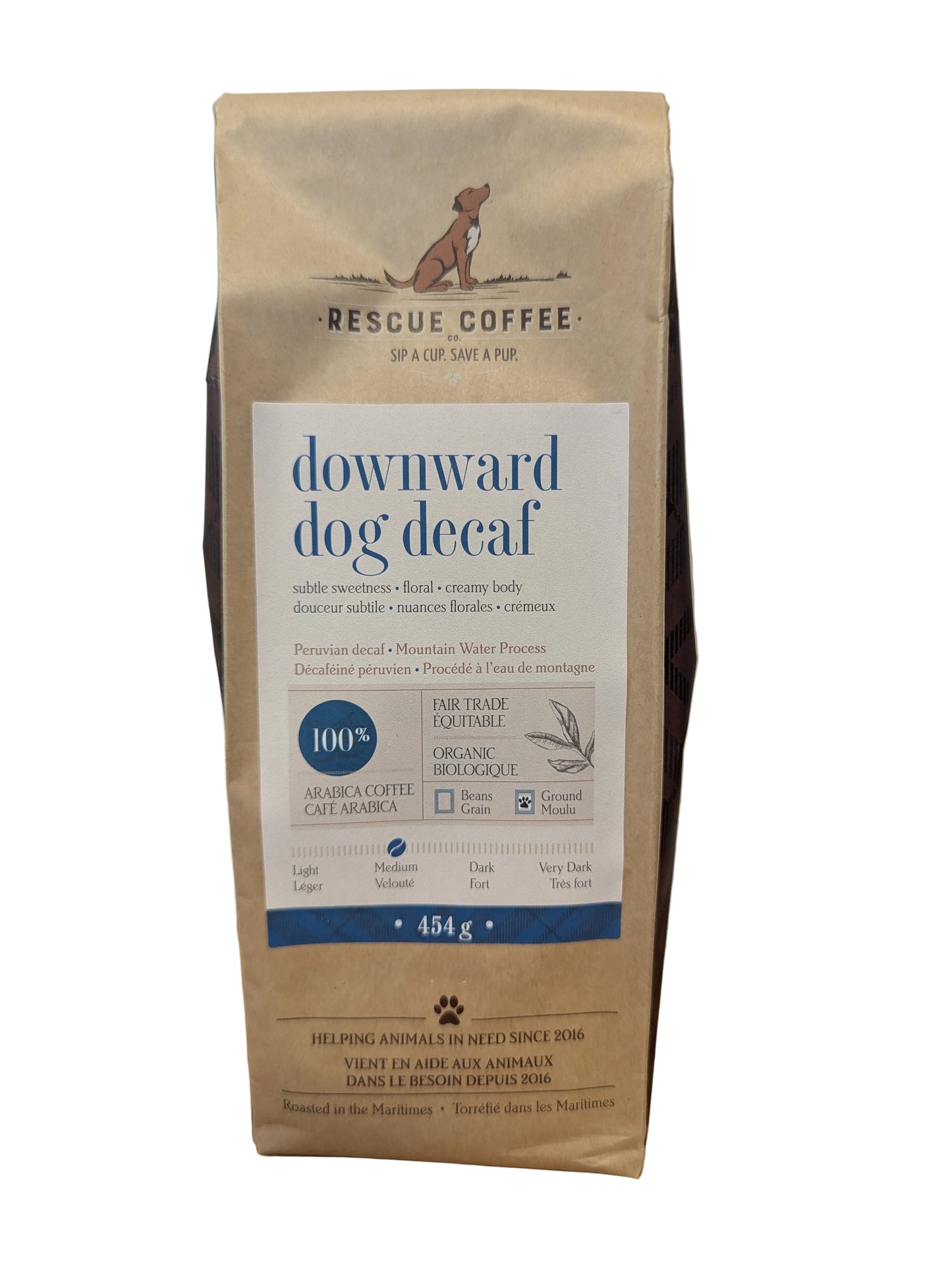 Rescue Dog Decaf Ground Coffee- "Downward Dog" Medium Roast