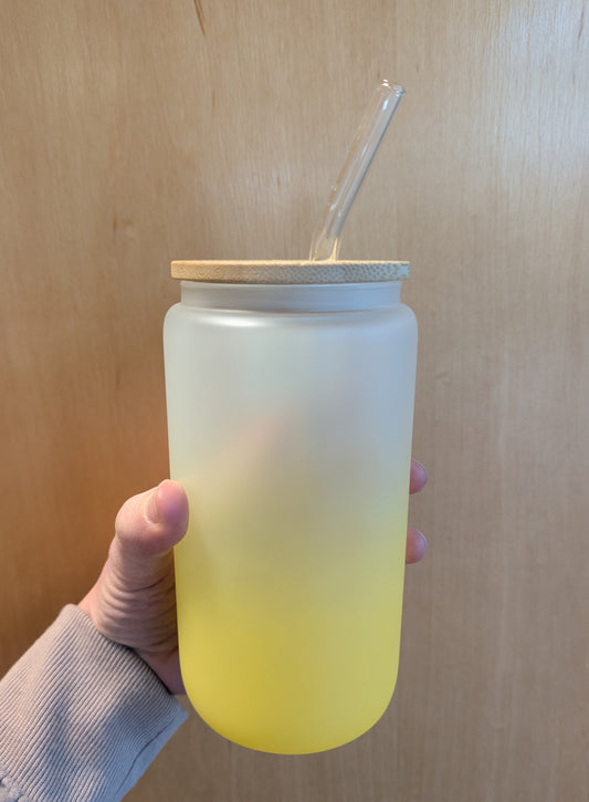 Glass Tumbler With Bamboo Lid And Glass Straw