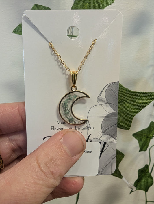 Stylish Jewelry Dried Flower Moon Necklace