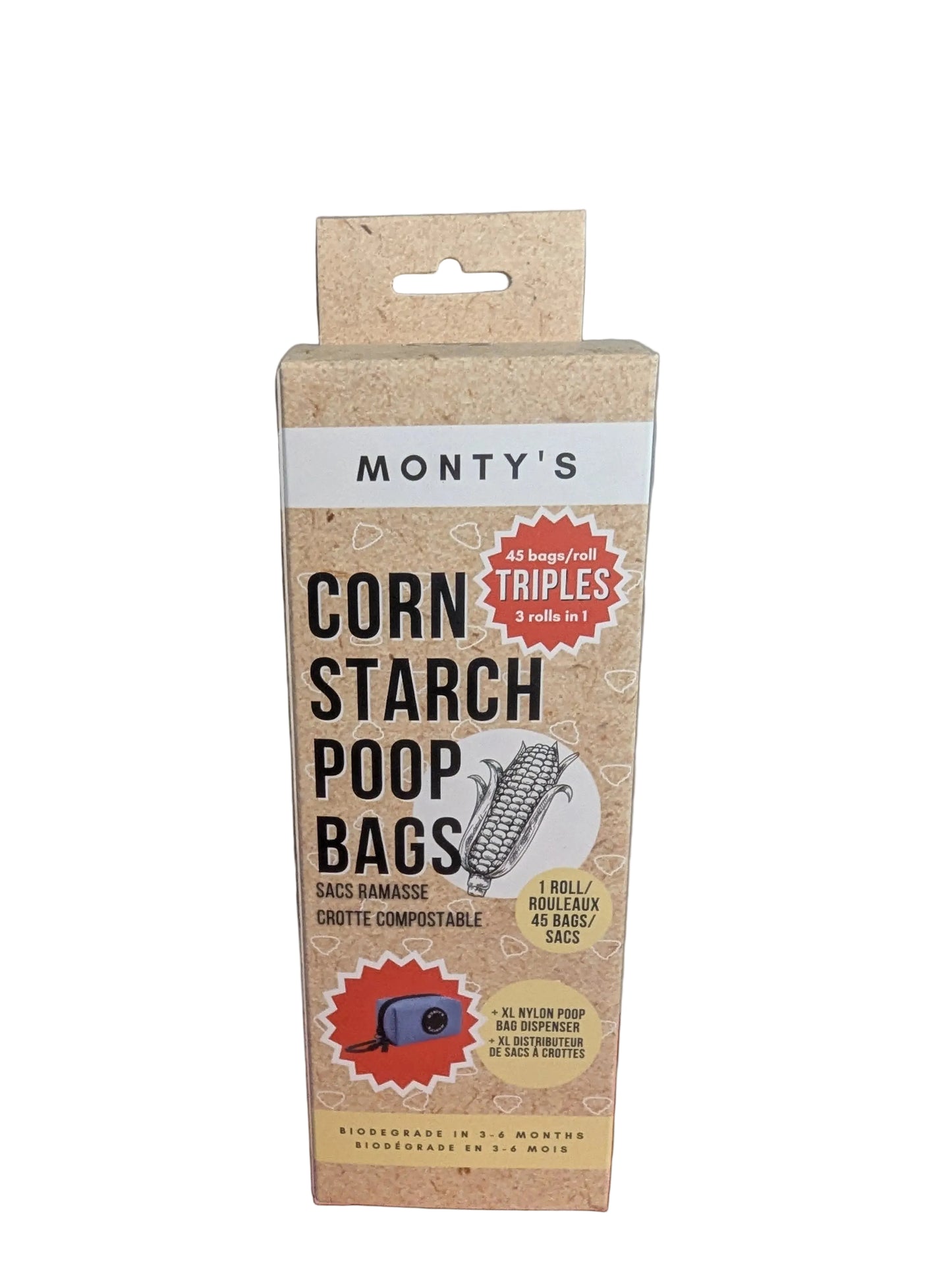 Monty's Corn Starch Poop Bag's Nylon Dispenser For Triple Rolls