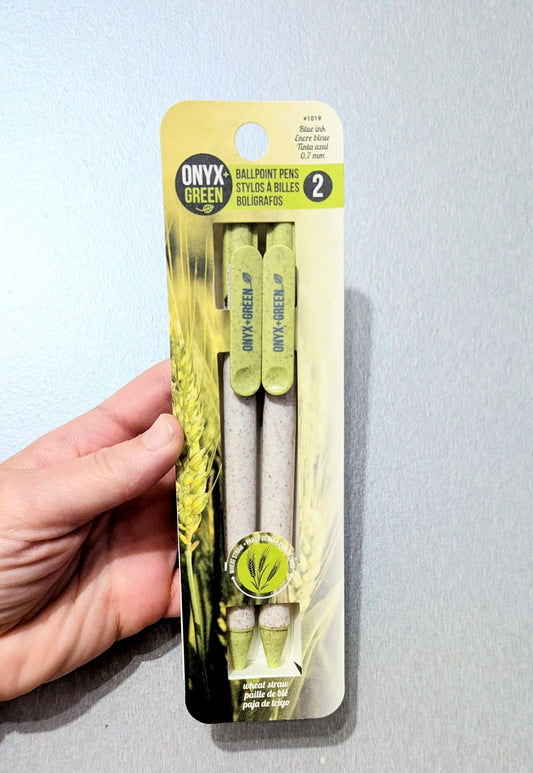 Onyx and Green Wheat Straw Pens. Set of 2