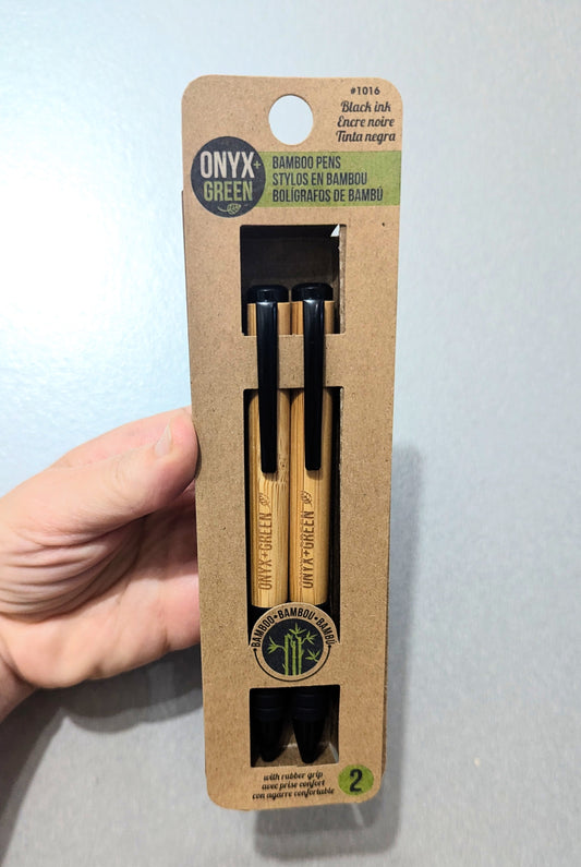Onyx and Green Bamboo Retractable Pen Set of 2