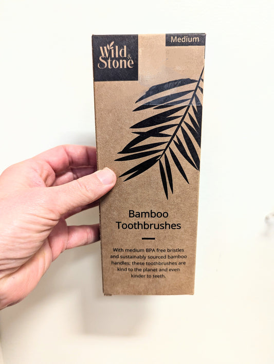 4 Pack Of Bamboo Toothbrushes- Medium Bristles