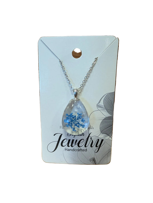 Stylish Jewelry Tear Drop Necklace With Blue Flower Petals