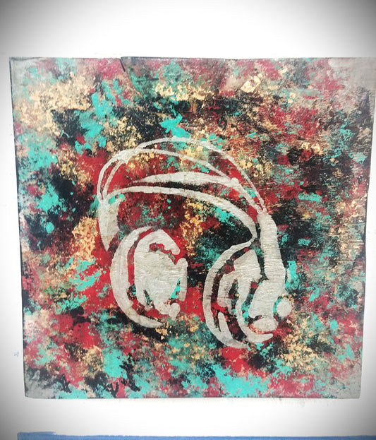 Head Phone Art On wood
